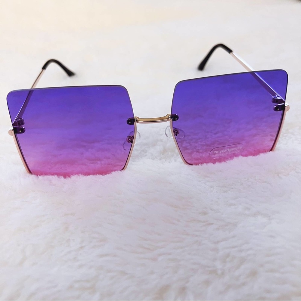 Blair Purple Rectangle Half Rim Sunglasses - Picture 6 of 10